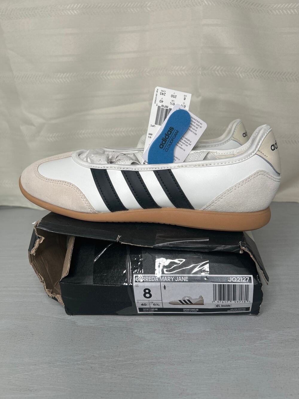 Adidas Barreda Mary Jane Sneakers White Black Womens Size 8